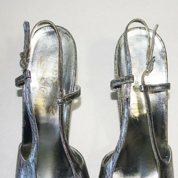 Vtg Salvatore Ferragamo Shoes High Heeled Metallic - Picture 7 of 8